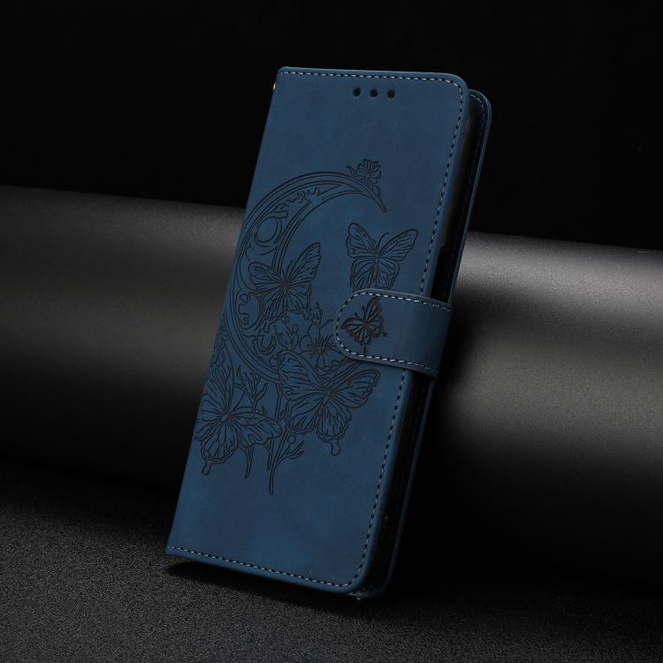 Funda de cuero con relieve y diseño de mariposas para Samsung Galaxy A07 5G (azul marino)