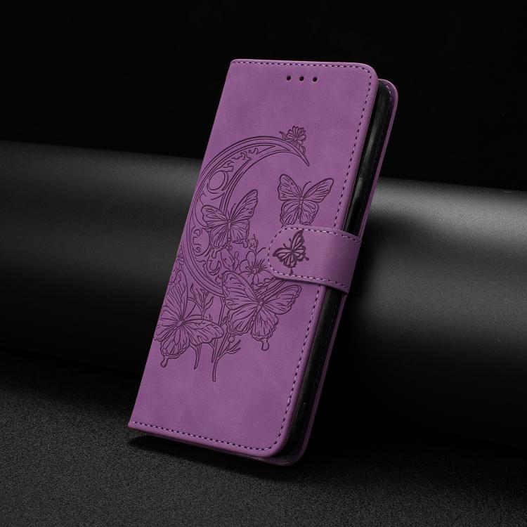 Funda de cuero con relieve y diseño de mariposas para Samsung Galaxy A17 5G (morado)