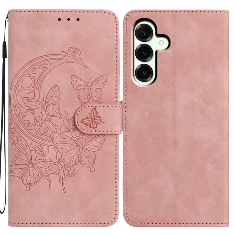 Funda de cuero con relieve y diseño de mariposas para Samsung Galaxy A17 5G (rosa)