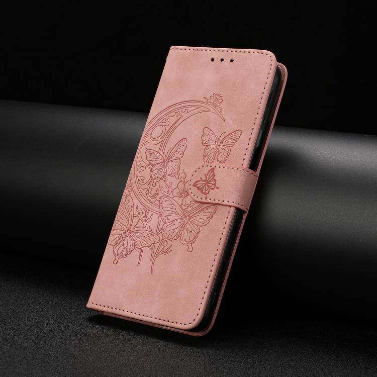 Funda de cuero con relieve y diseño de mariposas para Samsung Galaxy A17 5G (rosa)