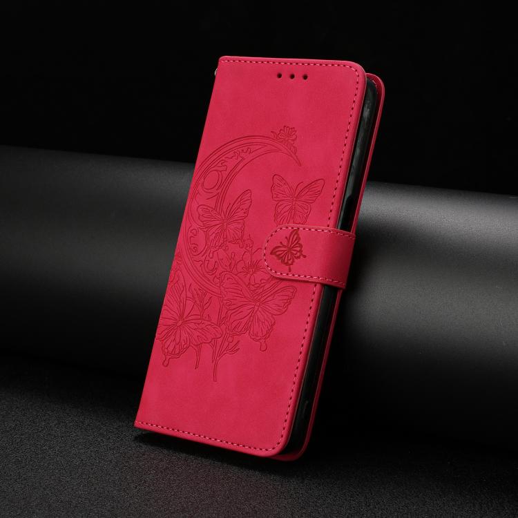 Funda de cuero con relieve y diseño de mariposas danzantes para Samsung Galaxy A17 5G (rosa)