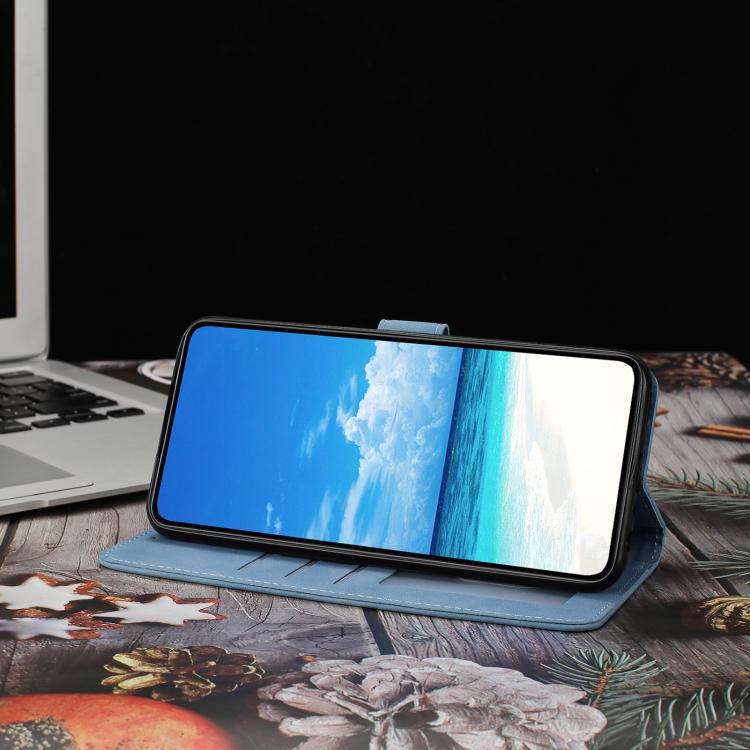Funda de cuero con relieve y diseño de mariposas para Samsung Galaxy A17 5G (azul)