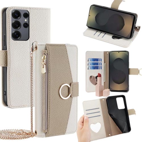 Funda de cuero con textura de lichi para Samsung Galaxy S25 Ultra 5G (blanca)