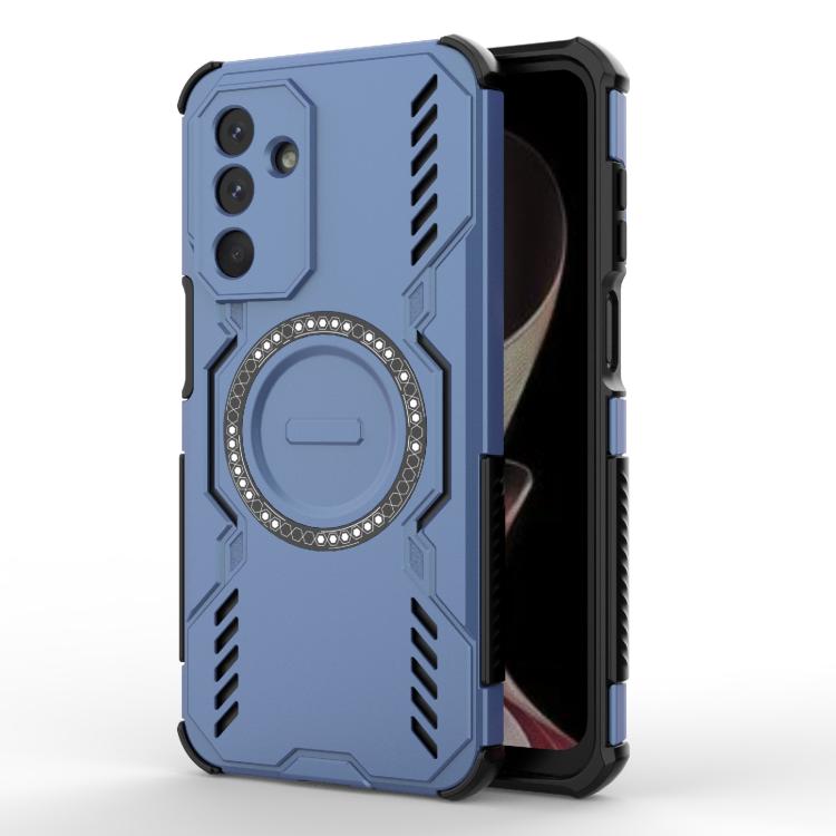 Funda con anillo magnético MagSafe para Samsung Galaxy M36 5G, a prueba de golpes, con mariposas (azul)