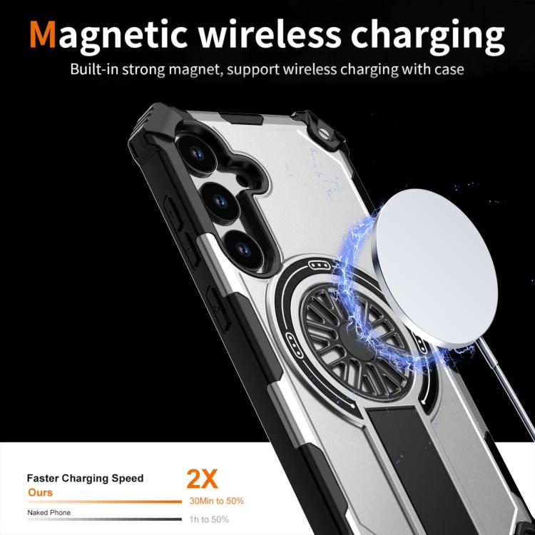 Funda MagSafe para Samsung Galaxy S25 Ultra 5G, a prueba de golpes, con soporte metálico y eje (plateada)