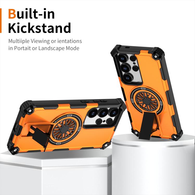 Funda MagSafe para Samsung Galaxy S25 Ultra 5G con soporte metálico, a prueba de golpes y eje (naranja)