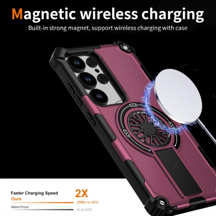 Funda MagSafe para Samsung Galaxy S25 Ultra 5G con soporte metálico, a prueba de golpes y función atril (morado)