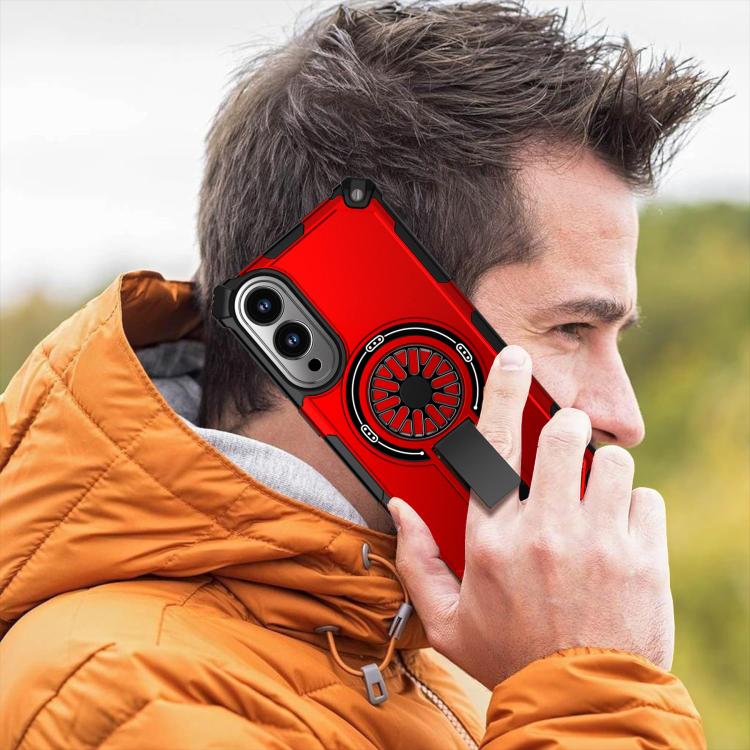 Funda MagSafe para Samsung Galaxy S25 Edge 5G, a prueba de golpes, con soporte metálico y eje (rojo)