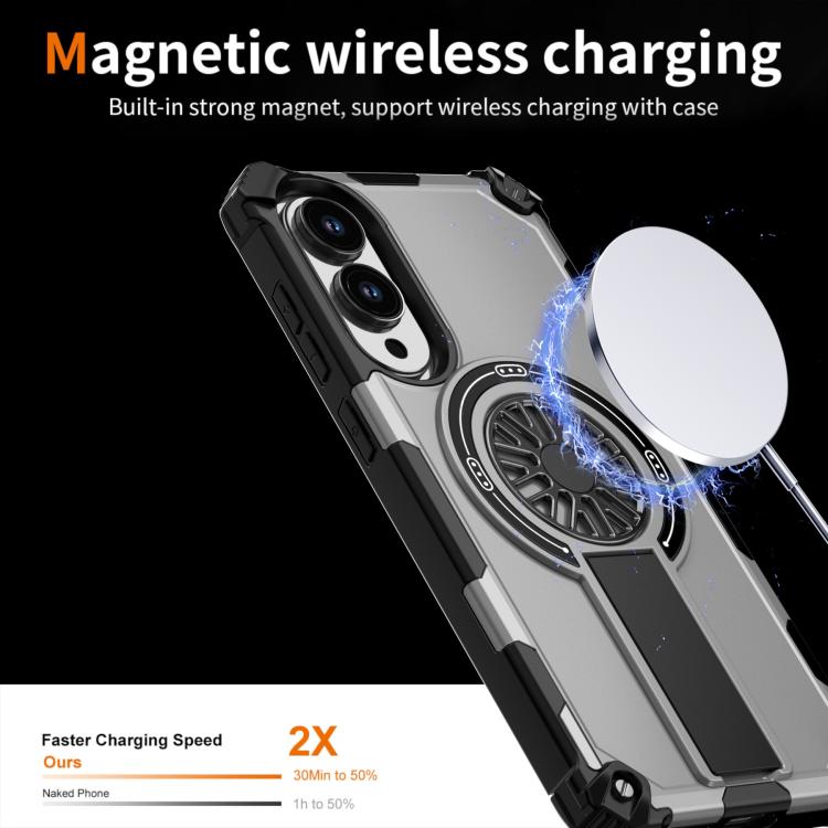 Funda MagSafe para Samsung Galaxy S25 Edge 5G, a prueba de golpes, con soporte metálico y eje (plateada)