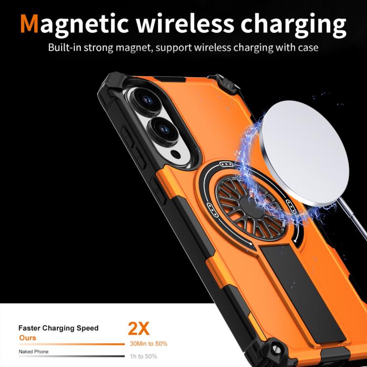 Funda MagSafe para Samsung Galaxy S25 Edge 5G con soporte metálico y protección contra golpes (naranja)