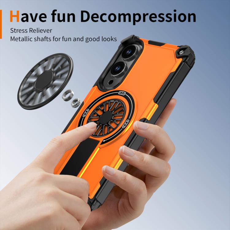 Funda MagSafe para Samsung Galaxy S25 Edge 5G con soporte metálico y protección contra golpes (naranja)