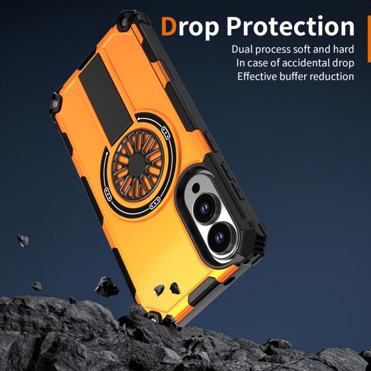 Funda MagSafe para Samsung Galaxy S25 Edge 5G con soporte metálico y protección contra golpes (naranja)
