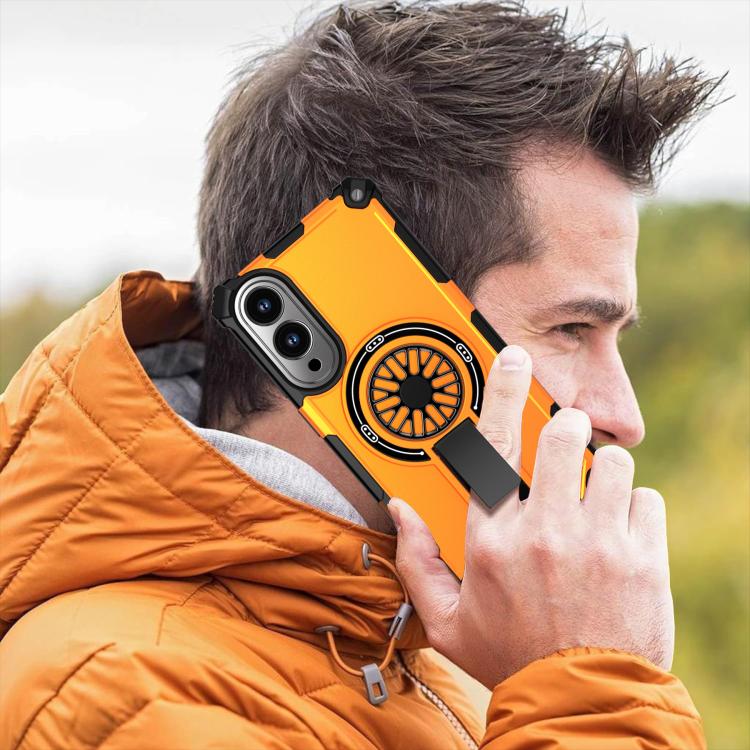 Funda MagSafe para Samsung Galaxy S25 Edge 5G con soporte metálico y protección contra golpes (naranja)