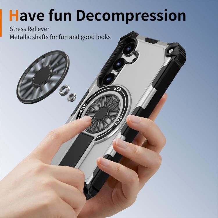 Funda MagSafe para Samsung Galaxy S24 5G con soporte metálico y a prueba de golpes (plateada)