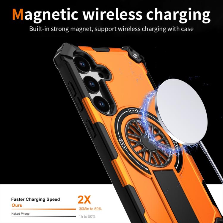 Funda MagSafe para Samsung Galaxy S24 5G con soporte metálico y protección contra golpes (naranja)