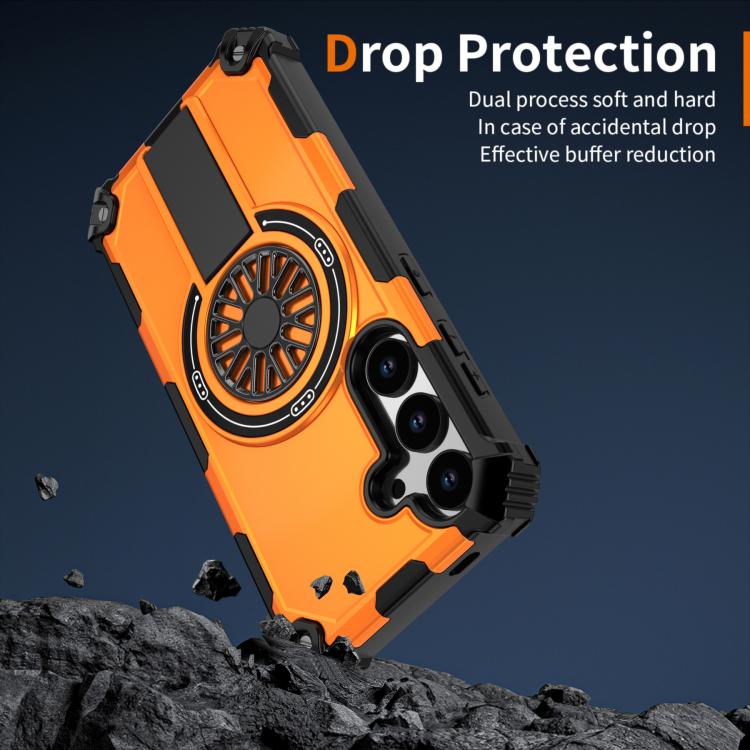 Funda MagSafe para Samsung Galaxy S24 5G con soporte metálico y protección contra golpes (naranja)