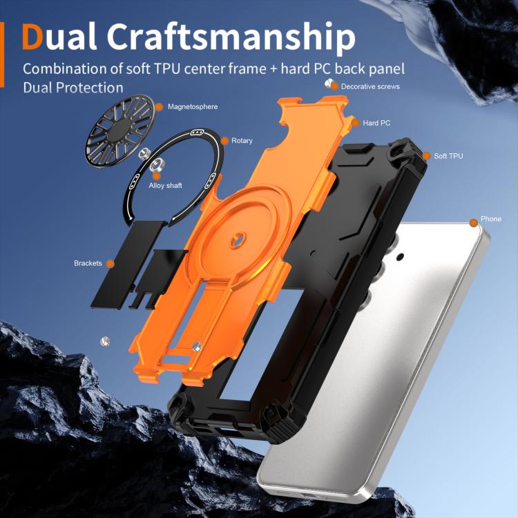 Funda MagSafe para Samsung Galaxy S24 5G con soporte metálico y protección contra golpes (naranja)