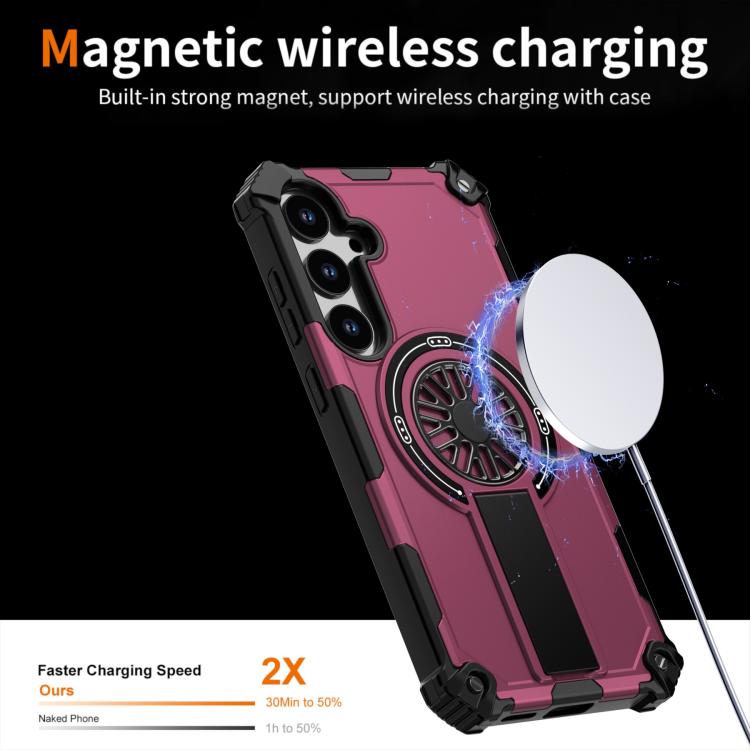 Funda MagSafe para Samsung Galaxy S24+ 5G con soporte metálico, a prueba de golpes y eje (morado)