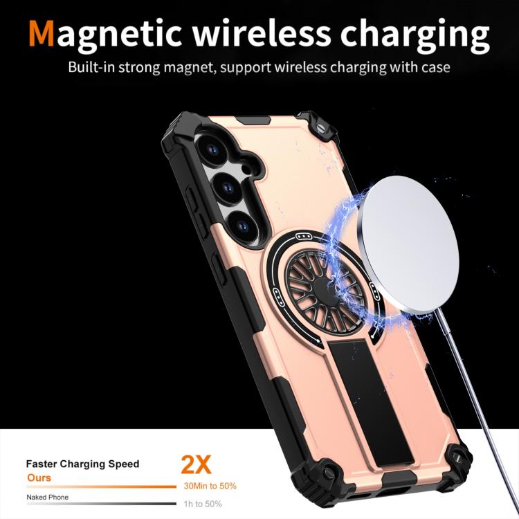 Funda MagSafe para Samsung Galaxy S24+ 5G con soporte metálico, a prueba de golpes y eje (oro rosa)