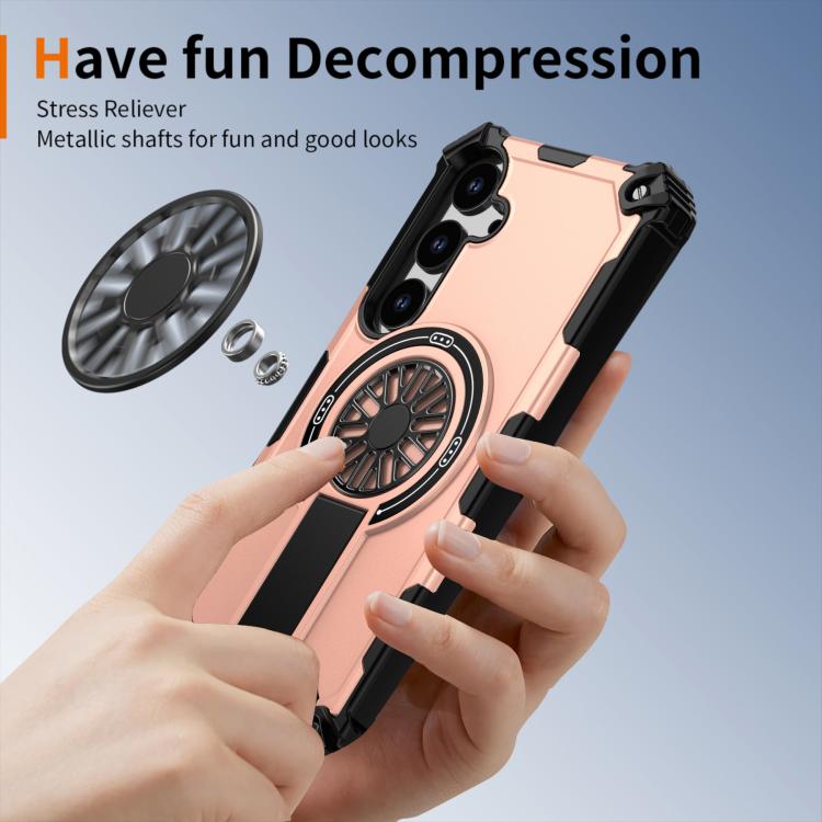 Funda MagSafe para Samsung Galaxy S24+ 5G con soporte metálico, a prueba de golpes y eje (oro rosa)