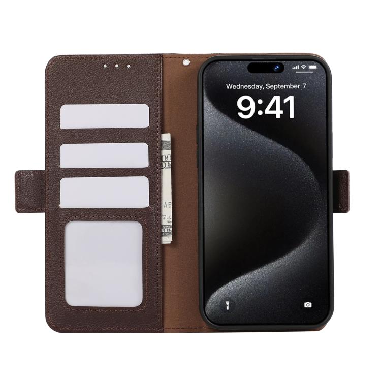 Funda de cuero con patrón de lichi y cierre magnético lateral para Samsung Galaxy A17 5G (marrón)