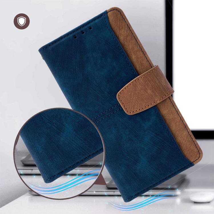 Funda de cuero con costuras de color y bloqueo RFID para Samsung Galaxy F06 5G (azul)