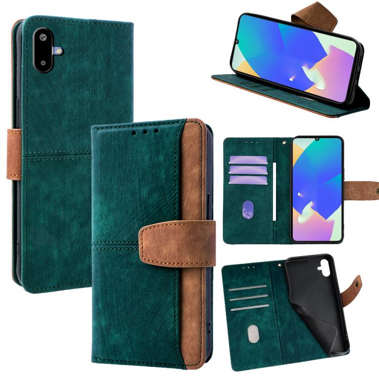 Funda de cuero con costuras de color y bloqueo RFID para Samsung Galaxy F06 5G (verde)