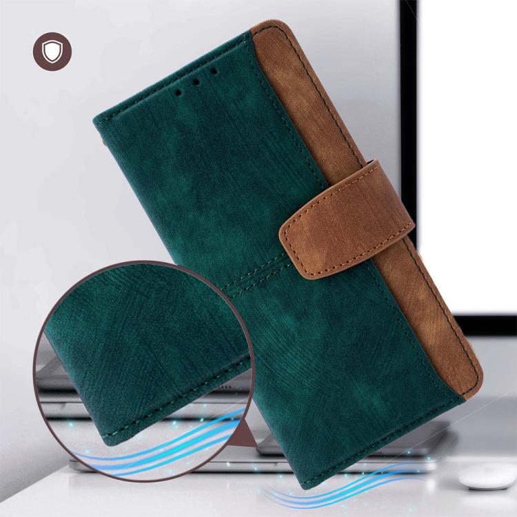 Funda de cuero con costuras de color y bloqueo RFID para Samsung Galaxy F06 5G (verde)