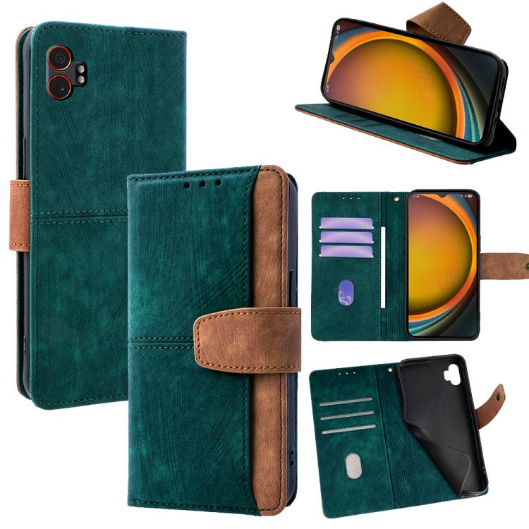 Funda de cuero con costuras de color y bloqueo RFID para Samsung Galaxy Xcover 7 5G (verde)