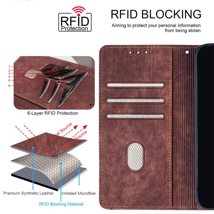 Funda de cuero con costuras de color y bloqueo RFID para Samsung Galaxy S23 Ultra 5G (marrón)