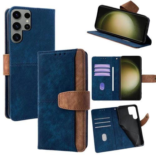 Funda de cuero con costuras de color y bloqueo RFID para Samsung Galaxy S23 Ultra 5G (azul)
