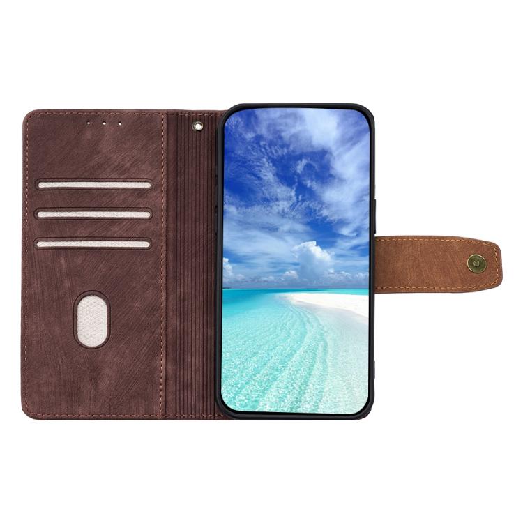 Funda de cuero con costuras de color y bloqueo RFID para Samsung Galaxy S25 5G (marrón)