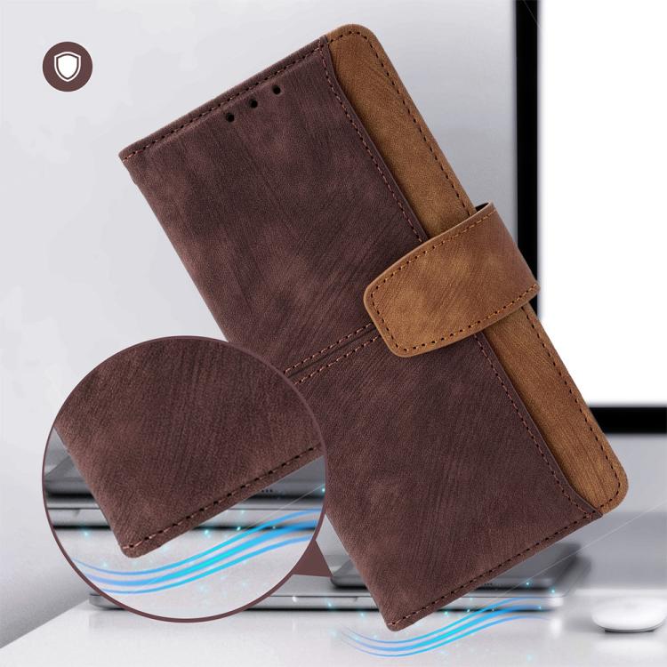 Funda de cuero con costuras de color y bloqueo RFID para Samsung Galaxy S25 5G (marrón)