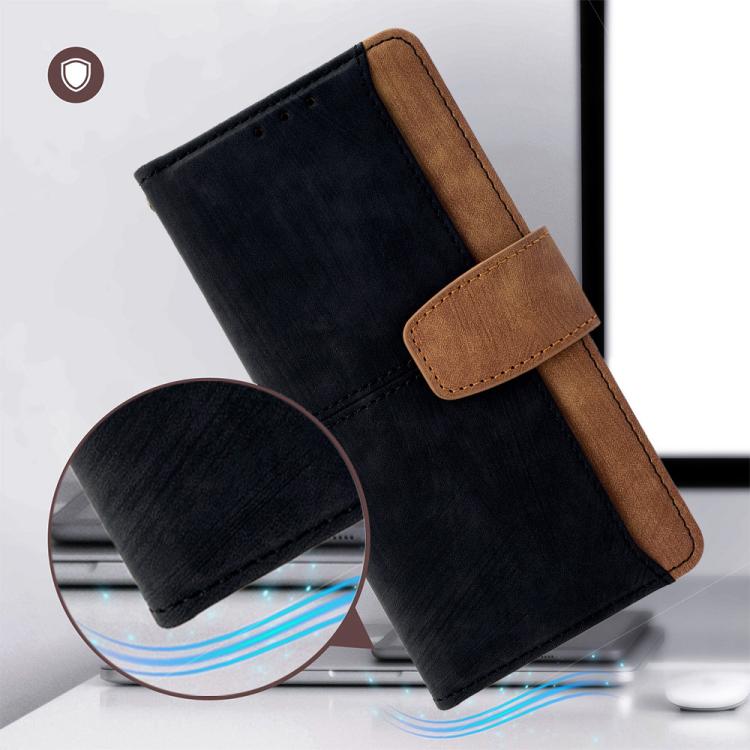 Funda de cuero con costuras de color y bloqueo RFID para Samsung Galaxy S25+ 5G (negra)