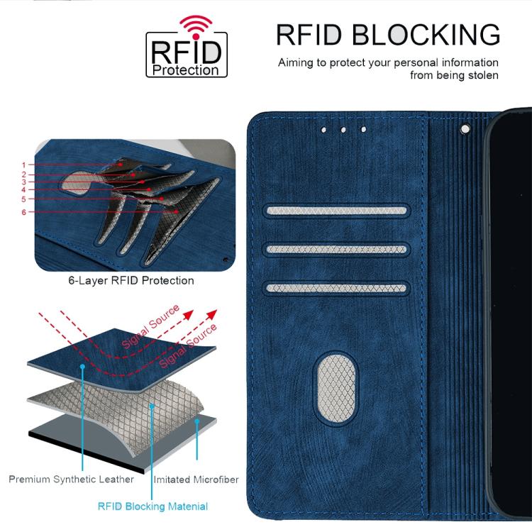 Funda de cuero con costuras de color y bloqueo RFID para Samsung Galaxy S25+ 5G (azul)