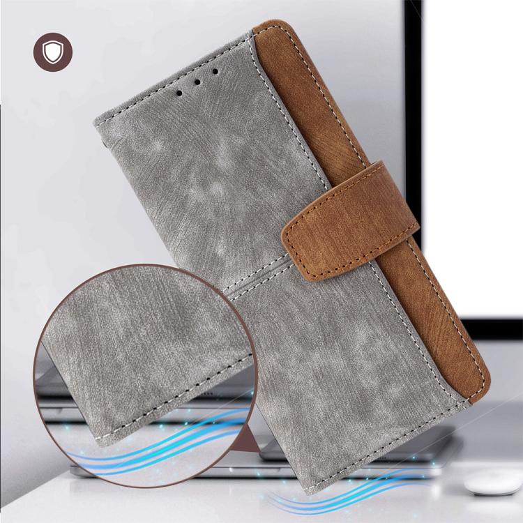 Funda de cuero con costuras de color y bloqueo RFID para Samsung Galaxy S25 Ultra 5G (gris)