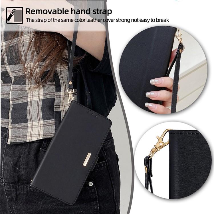 Funda de cuero con cadena cruzada para Redmi Note 14S 4G (negra)