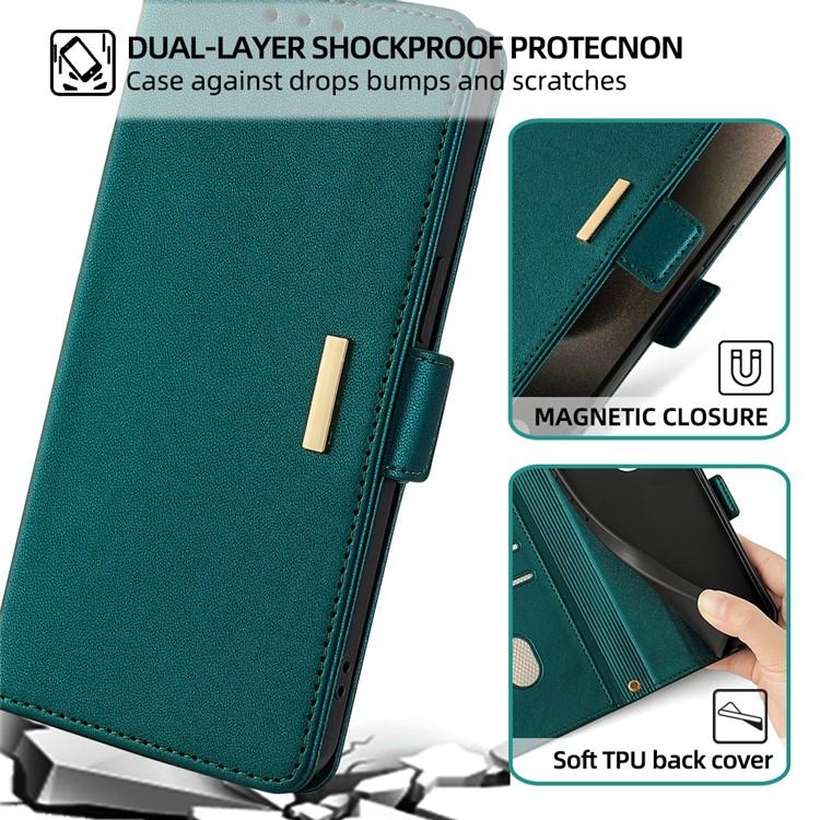 Funda de cuero con cadena cruzada para Redmi Note 14S 4G (verde)