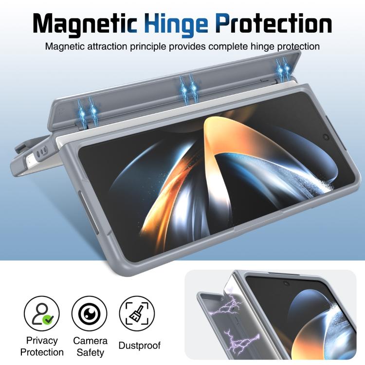 Funda para teléfono con soporte para lente integrada y correa para Samsung Galaxy Z Fold4 (gris)