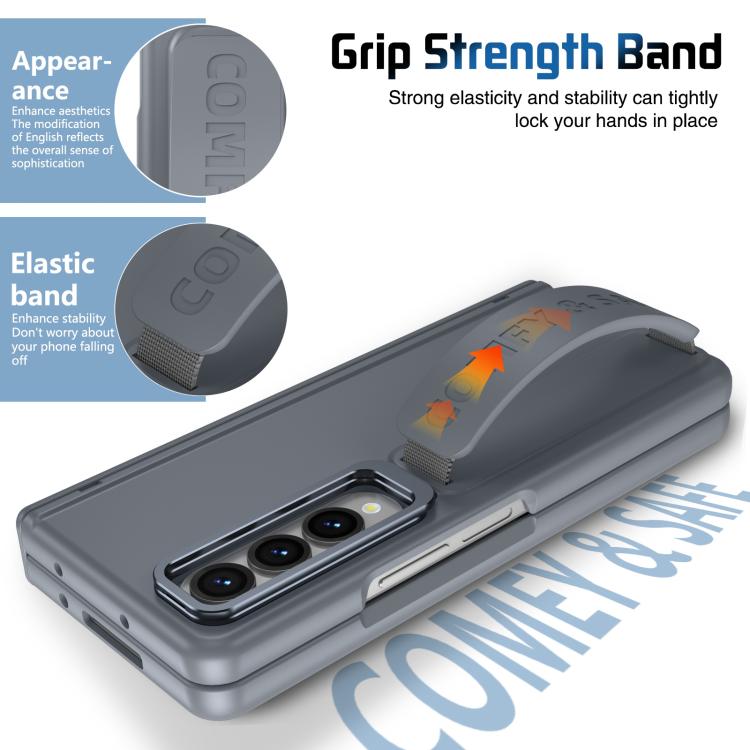 Funda para teléfono con soporte para lente integrada y correa para Samsung Galaxy Z Fold4 (gris)