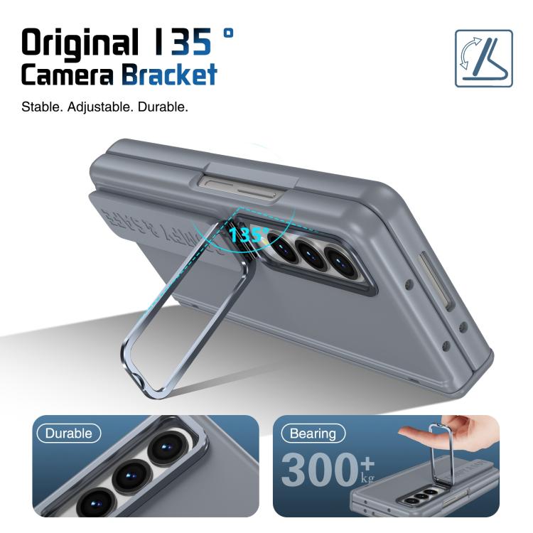 Funda para teléfono con soporte para lente integrada y correa para Samsung Galaxy Z Fold4 (gris)