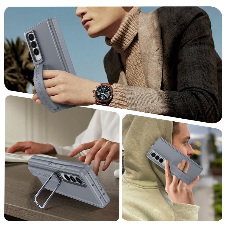 Funda para teléfono con soporte para lente integrada y correa para Samsung Galaxy Z Fold4 (gris)