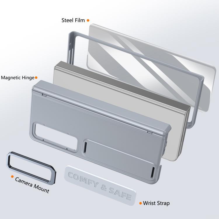 Funda para teléfono con soporte para lente integrada y correa para Samsung Galaxy Z Fold4 (gris)