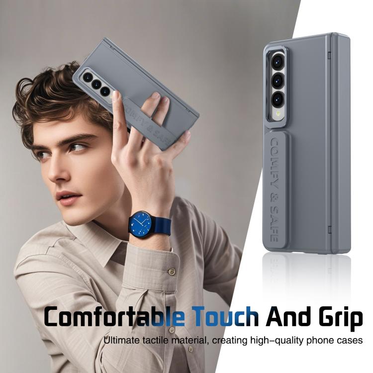 Funda para teléfono con soporte para lente integrada y correa para Samsung Galaxy Z Fold4 (gris)