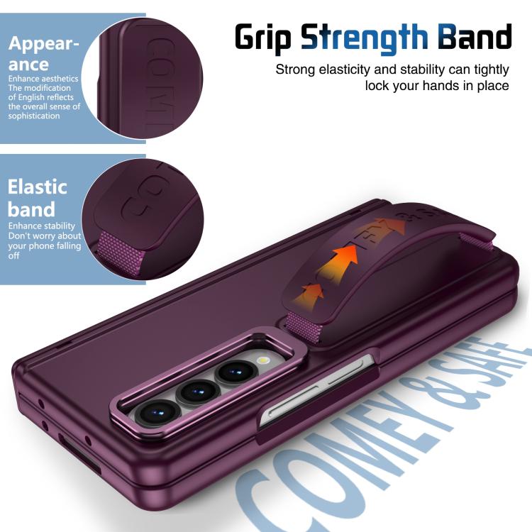 Funda para teléfono con soporte para lente integrada y correa para Samsung Galaxy Z Fold4 (rojo vino)