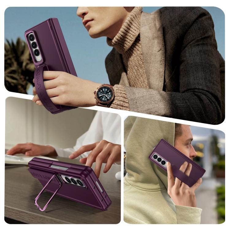Funda para teléfono con soporte para lente integrada y correa para Samsung Galaxy Z Fold4 (rojo vino)