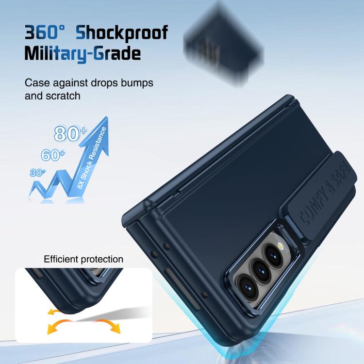 Funda para teléfono con soporte para lente integrada y correa para Samsung Galaxy Z Fold4 (azul oscuro)