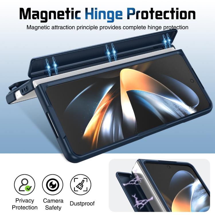 Funda para teléfono con soporte para lente integrada y correa para Samsung Galaxy Z Fold4 (azul oscuro)