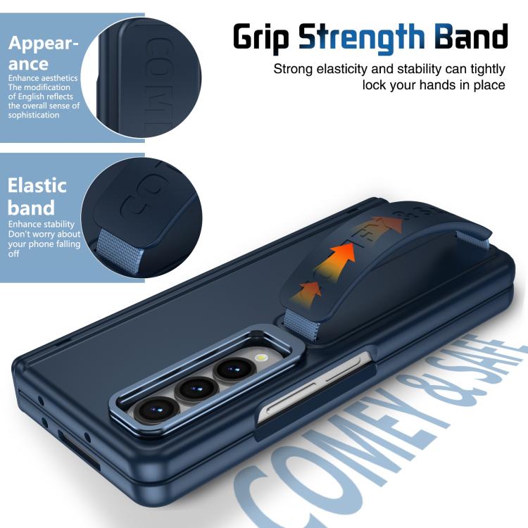 Funda para teléfono con soporte para lente integrada y correa para Samsung Galaxy Z Fold4 (azul oscuro)