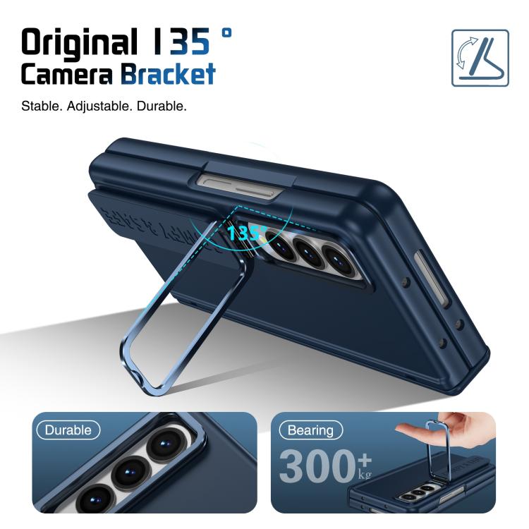 Funda para teléfono con soporte para lente integrada y correa para Samsung Galaxy Z Fold4 (azul oscuro)